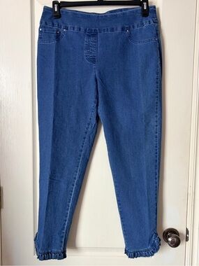 NWT Ruby Rd Denim Ruffle Hem Pull On Ankle Pants, Size 10